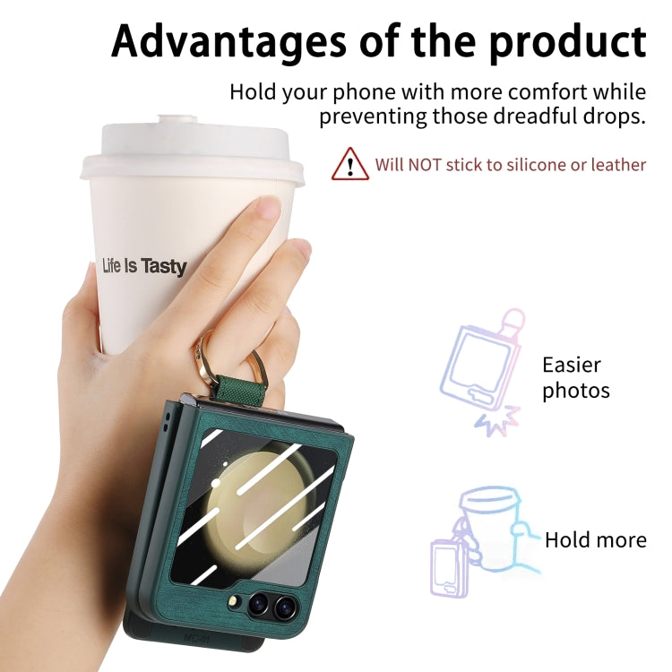 For Samsung Galaxy Z Flip5 5G Integrated Magnetic Card Wallet Diamond-encrusted Ring Phone Case(Green) - Galaxy Z Flip5 Cases by buy2fix | Online Shopping UK | buy2fix