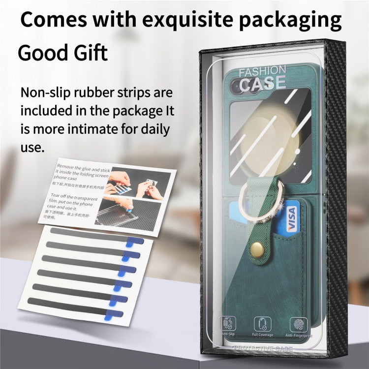 For Samsung Galaxy Z Flip5 5G Integrated Magnetic Card Wallet Diamond-encrusted Ring Phone Case(Green) - Galaxy Z Flip5 Cases by buy2fix | Online Shopping UK | buy2fix
