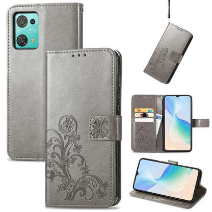 For Blackview Oscal C30 Pro Four-leaf Clasp Embossed Buckle Leather Phone Case(Gray) - More Brand by buy2fix | Online Shopping UK | buy2fix