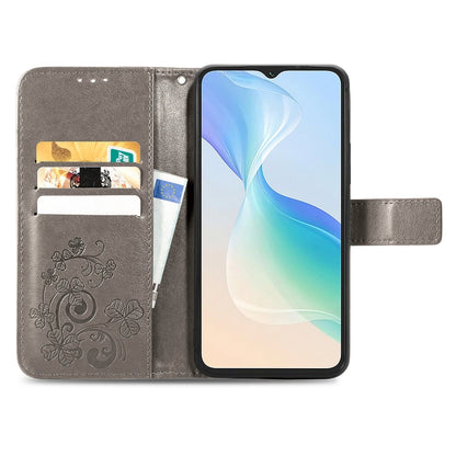 For Blackview Oscal C30 Pro Four-leaf Clasp Embossed Buckle Leather Phone Case(Gray) - More Brand by buy2fix | Online Shopping UK | buy2fix