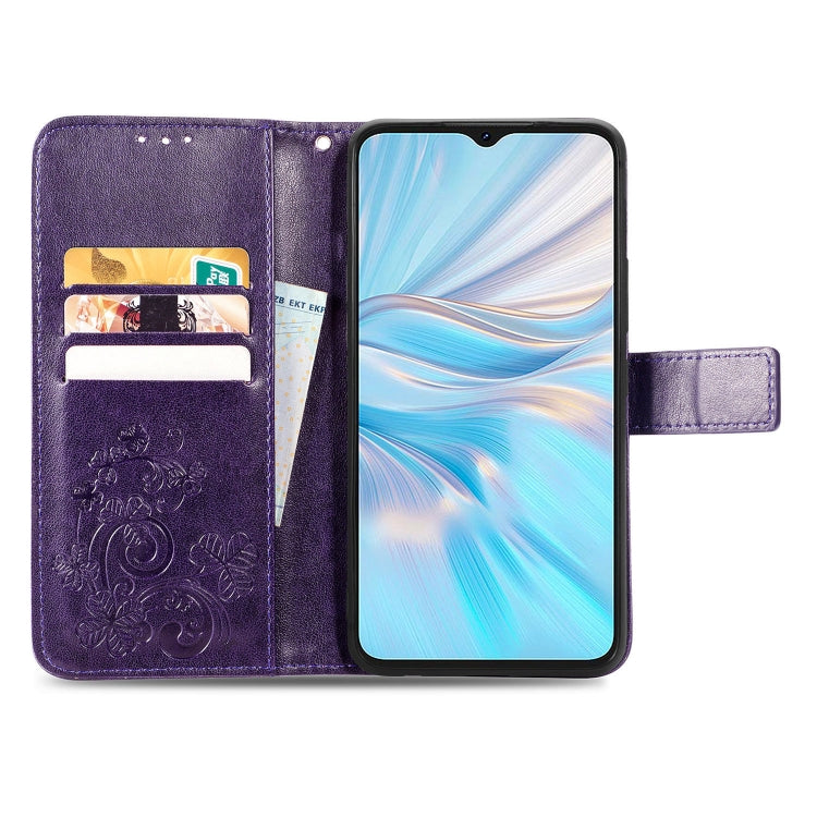 For Blackview Oscal C70 Four-leaf Clasp Embossed Buckle Leather Phone Case(Purple) - More Brand by buy2fix | Online Shopping UK | buy2fix