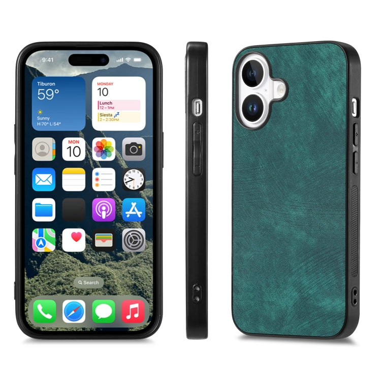 For iPhone 16 Vintage Leather PC Back Cover Phone Case(Green) - iPhone 16 Cases by buy2fix | Online Shopping UK | buy2fix