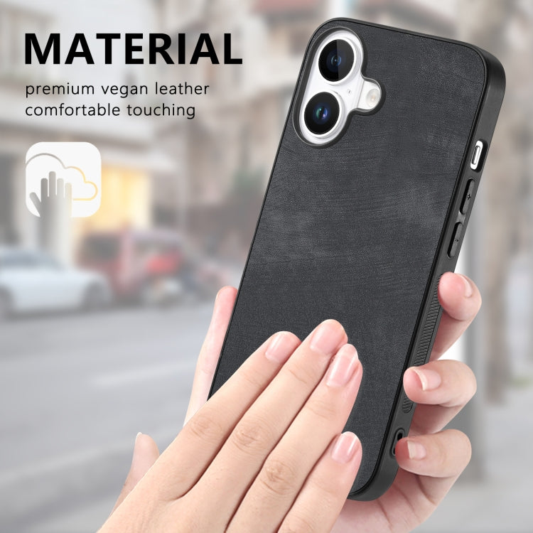 For iPhone 16 Plus Vintage Leather PC Back Cover Phone Case(Black) - iPhone 16 Plus Cases by buy2fix | Online Shopping UK | buy2fix