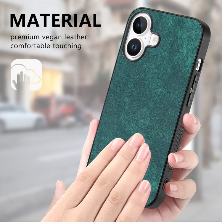 For iPhone 16 Plus Vintage Leather PC Back Cover Phone Case(Green) - iPhone 16 Plus Cases by buy2fix | Online Shopping UK | buy2fix