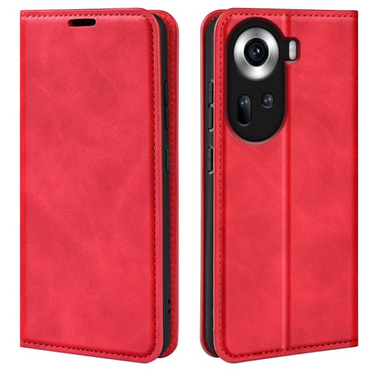 For OPPO Reno11 5G Global Retro-skin Magnetic Suction Leather Phone Case(Red) by buy2fix
