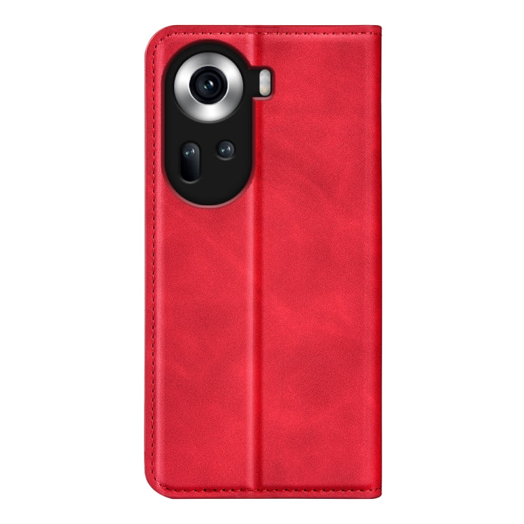 For OPPO Reno11 5G Global Retro-skin Magnetic Suction Leather Phone Case(Red) by buy2fix