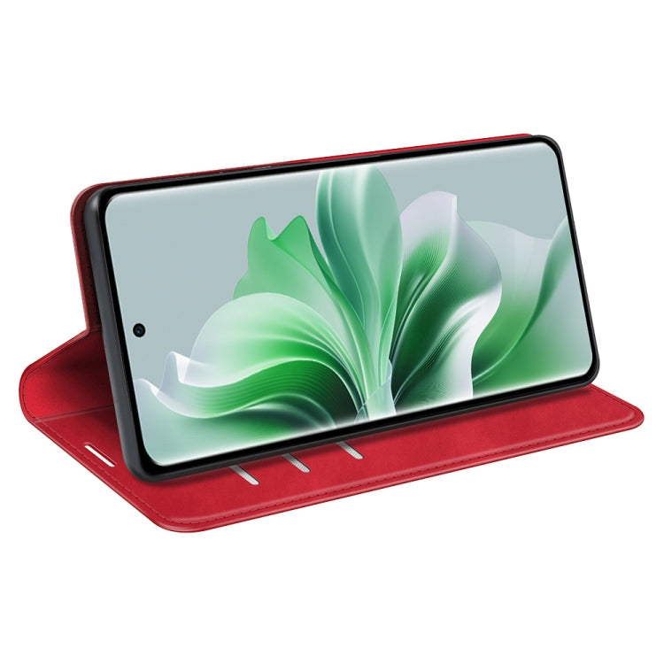 For OPPO Reno11 5G Global Retro-skin Magnetic Suction Leather Phone Case(Red) by buy2fix