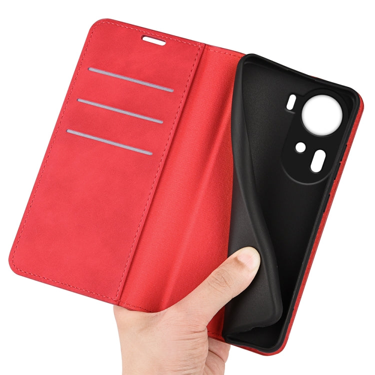 For OPPO Reno11 5G Global Retro-skin Magnetic Suction Leather Phone Case(Red) by buy2fix