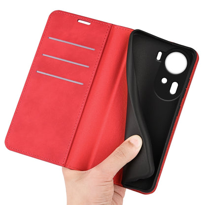For OPPO Reno11 5G Global Retro-skin Magnetic Suction Leather Phone Case(Red) by buy2fix