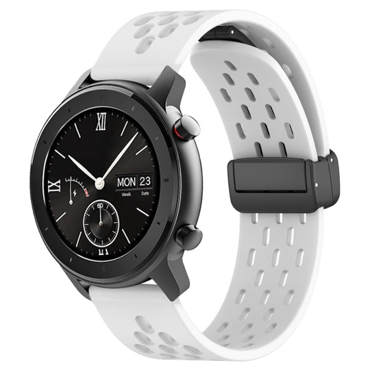 For Amazfit GTR 42mm 20mm Folding Magnetic Clasp Silicone Watch Band(White)