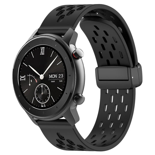 For Amazfit GTR 42mm 20mm Folding Magnetic Clasp Silicone Watch Band(Black)