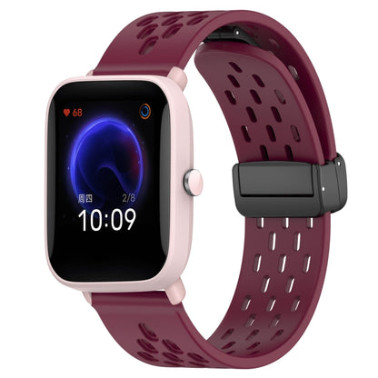 For Amazfit Pop Pro 20mm Folding Magnetic Clasp Silicone Watch Band(Burgundy) - Watch Bands by buy2fix | Online Shopping UK | buy2fix