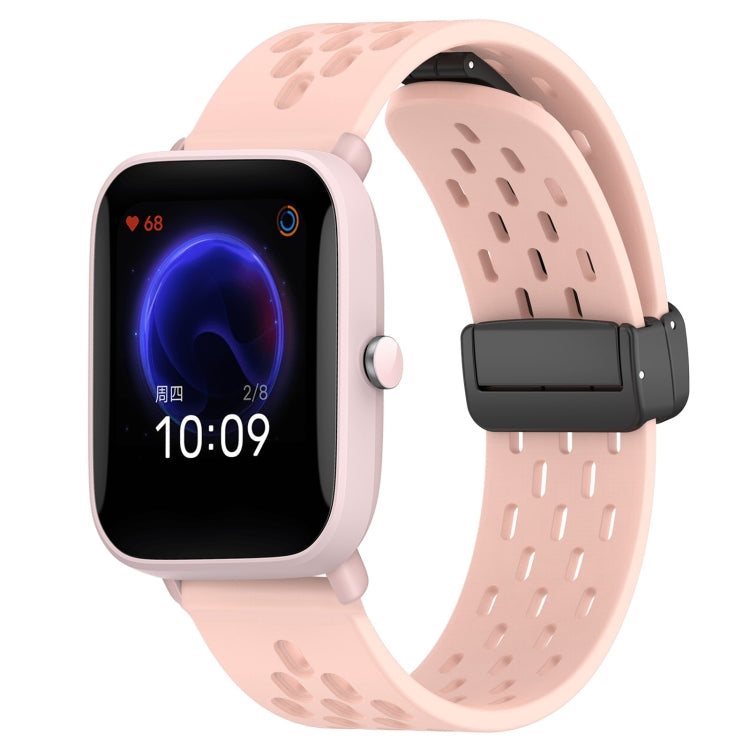 For Amazfit Pop Pro 20mm Folding Magnetic Clasp Silicone Watch Band(Pink) - Watch Bands by buy2fix | Online Shopping UK | buy2fix