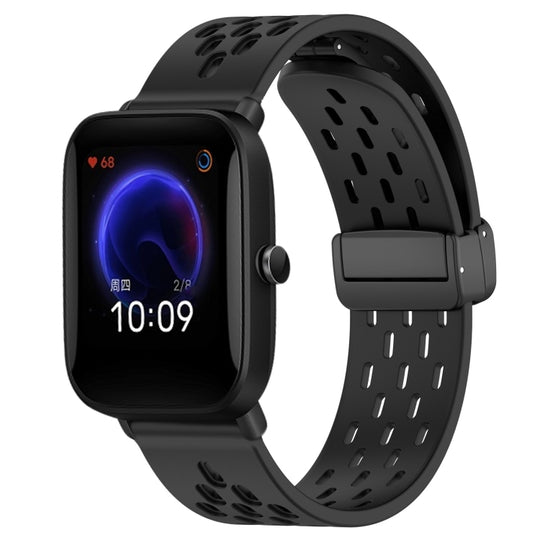 For Amazfit Pop 20mm Folding Magnetic Clasp Silicone Watch Band(Black)