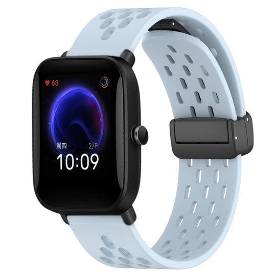For Amazfit Pop 20mm Folding Magnetic Clasp Silicone Watch Band(Light Blue)