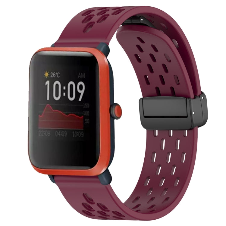 For Amazfit Bip 1S 20mm Folding Magnetic Clasp Silicone Watch Band(Burgundy) - Watch Bands by buy2fix | Online Shopping UK | buy2fix