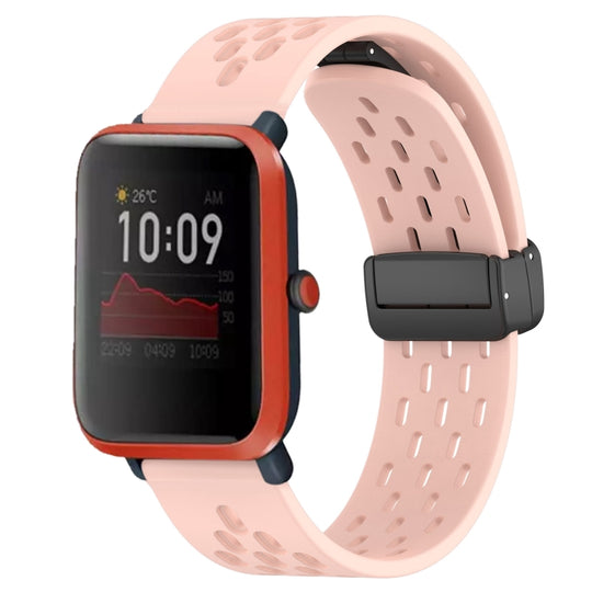 For Amazfit Bip 1S 20mm Folding Magnetic Clasp Silicone Watch Band(Pink)