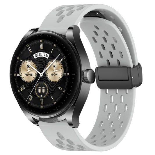 For Huawei Watch Buds 22mm Folding Magnetic Clasp Silicone Watch Band(Light Grey) by buy2fix