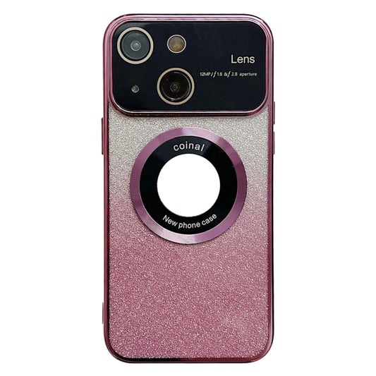 For iPhone 15 Large Window MagSafe Gradient Glitter Electroplating TPU Phone Case(Rose Red) - iPhone 15 Cases by buy2fix | Online Shopping UK | buy2fix