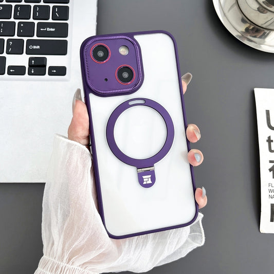 For iPhone 14 Plus Yashi MagSafe Magnetic Holder Phone Case(Purple) - iPhone 14 Plus Cases by buy2fix | Online Shopping UK | buy2fix