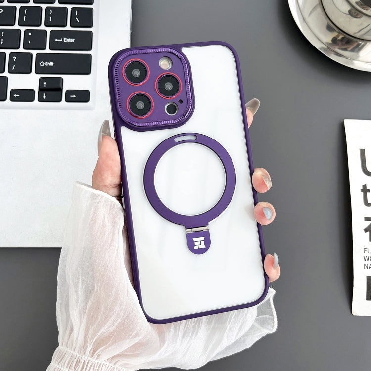 For iPhone 15 Pro Yashi MagSafe Magnetic Holder Phone Case(Purple) - iPhone 15 Pro Cases by buy2fix | Online Shopping UK | buy2fix