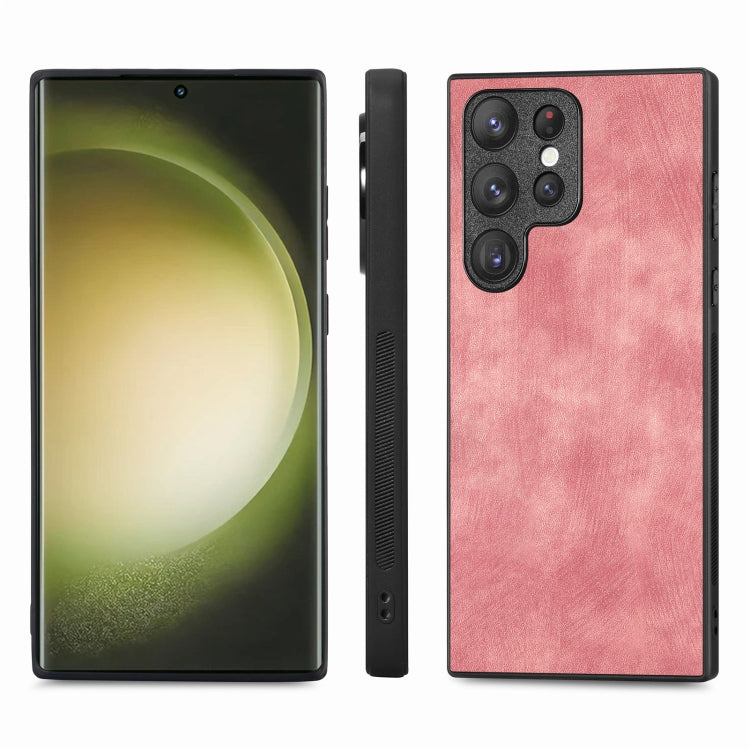 For Samsung Galaxy S23 Ultra 5G Vintage Leather PC Back Cover Phone Case(Pink) by buy2fix