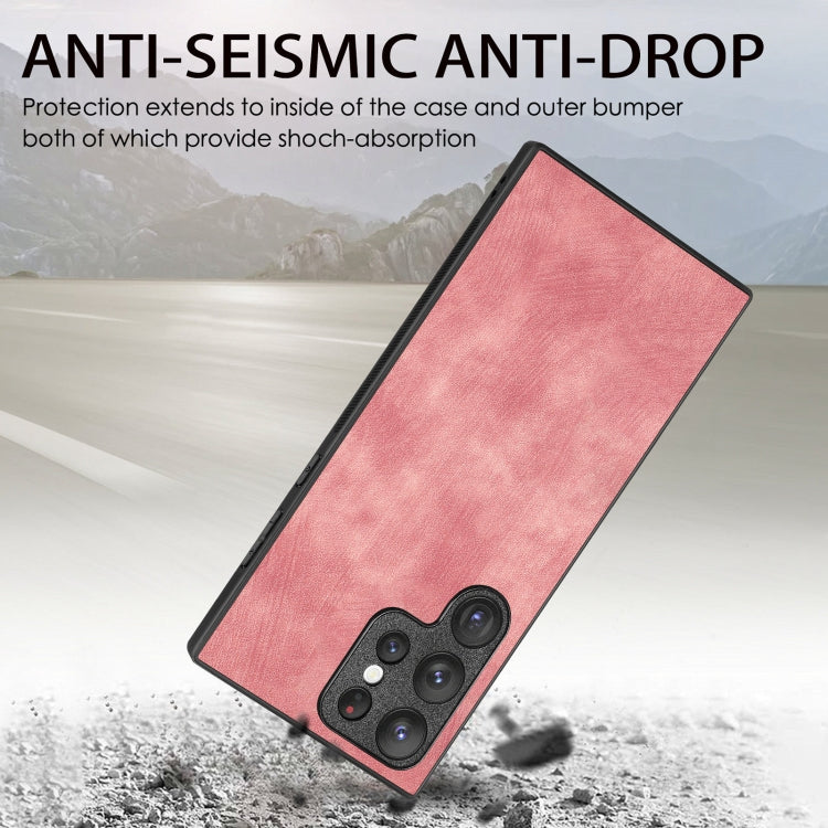 For Samsung Galaxy S23 Ultra 5G Vintage Leather PC Back Cover Phone Case(Pink) by buy2fix