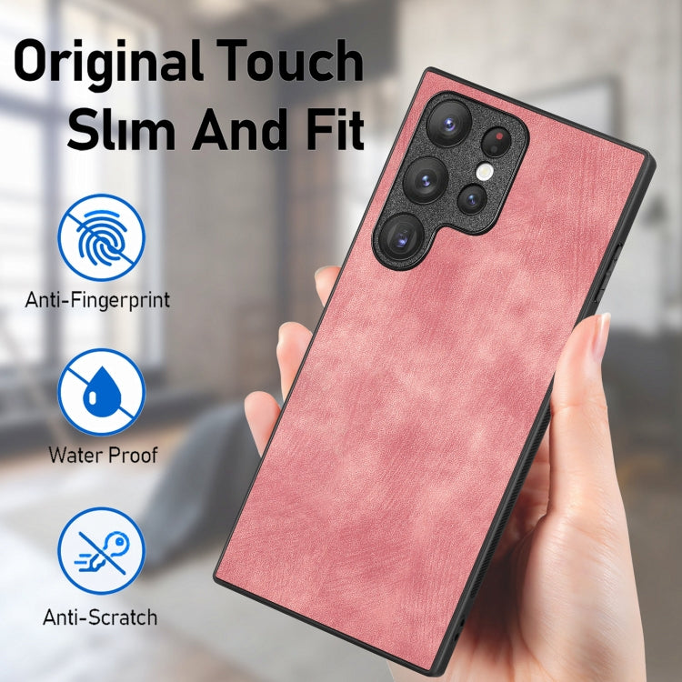 For Samsung Galaxy S23 Ultra 5G Vintage Leather PC Back Cover Phone Case(Pink) by buy2fix