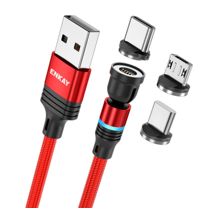 ENKAY 3 in 1 3A USB to Type-C / 8 Pin / Micro USB Magnetic 540 Degrees Rotating Fast Charging Cable, Length:1m(Red) - Charging Cable & Head by ENKAY | Online Shopping UK | buy2fix