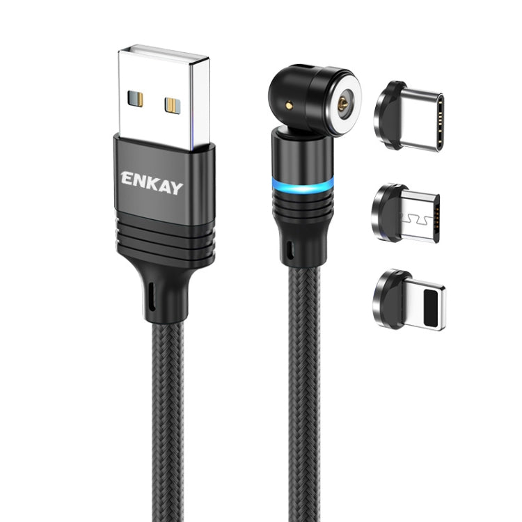 ENKAY 3 in 1 2.4A USB to Type-C / 8 Pin / Micro USB Magnetic 540 Degrees Rotating Charging Cable, Length:1m(Black) - Charging Cable & Head by ENKAY | Online Shopping UK | buy2fix