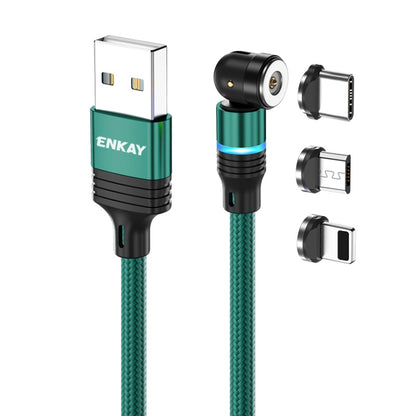 ENKAY 3 in 1 2.4A USB to Type-C / 8 Pin / Micro USB Magnetic 540 Degrees Rotating Charging Cable, Length:1m(Green) - Charging Cable & Head by ENKAY | Online Shopping UK | buy2fix