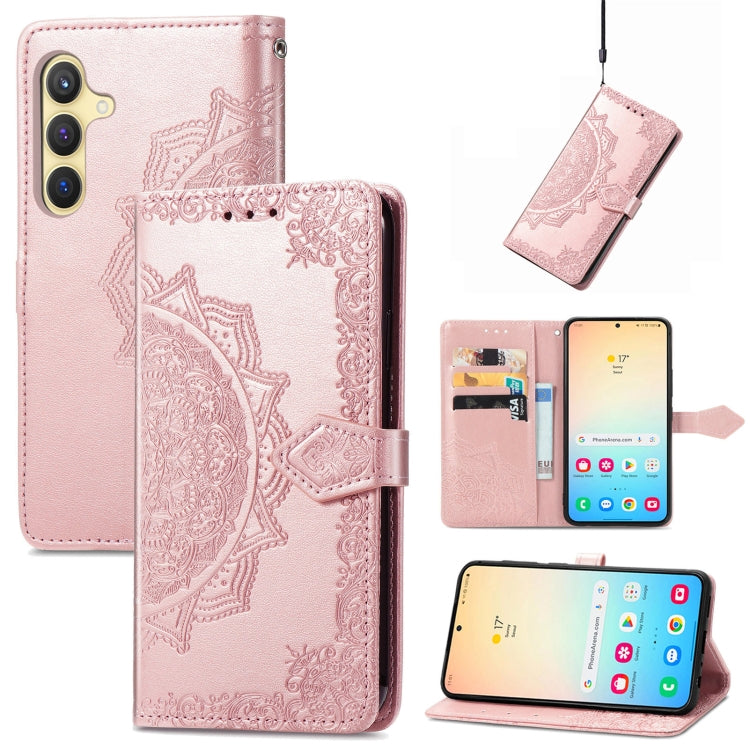 For Samsung Galaxy S25 5G Mandala Flower Embossed Leather Phone Case(Rose Gold) by buy2fix