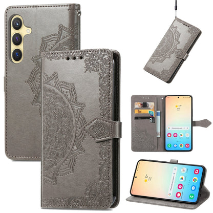 For Samsung Galaxy S25 5G Mandala Flower Embossed Leather Phone Case(Gray) - Galaxy S25 5G Cases by buy2fix | Online Shopping UK | buy2fix