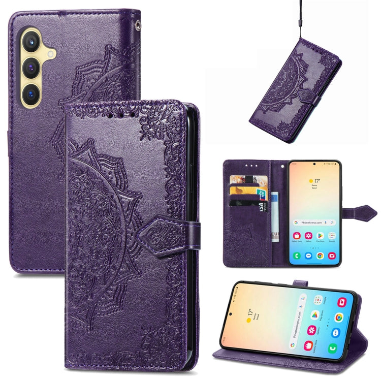 For Samsung Galaxy S25 Plus 5G Mandala Flower Embossed Leather Phone Case(Purple) - Galaxy S25+ 5G Cases by buy2fix | Online Shopping UK | buy2fix