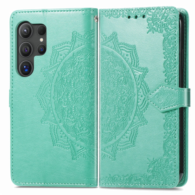 For Samsung Galaxy S25 Ultra 5G Mandala Flower Embossed Leather Phone Case(Green) - Galaxy S25 Ultra 5G Cases by buy2fix | Online Shopping UK | buy2fix