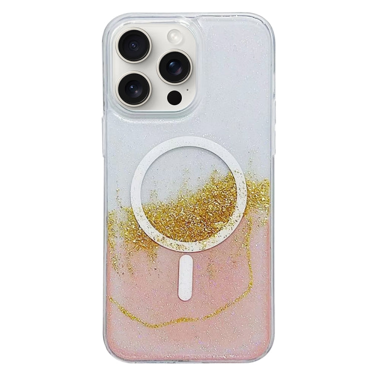 For iPhone 15 Pro Gilding MagSafe Hybrid Clear TPU Phone Case(Pink) - iPhone 15 Pro Cases by buy2fix | Online Shopping UK | buy2fix