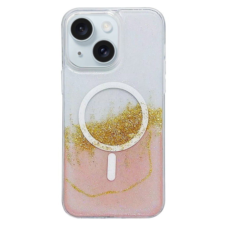 For iPhone 15 Gilding MagSafe Hybrid Clear TPU Phone Case(Pink) - iPhone 15 Cases by buy2fix | Online Shopping UK | buy2fix