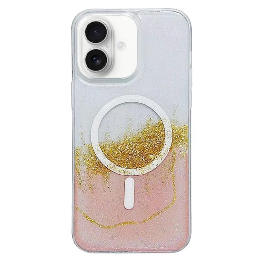 For iPhone 16 Gilding MagSafe Hybrid Clear TPU Phone Case(Pink) - iPhone 16 Cases by buy2fix | Online Shopping UK | buy2fix