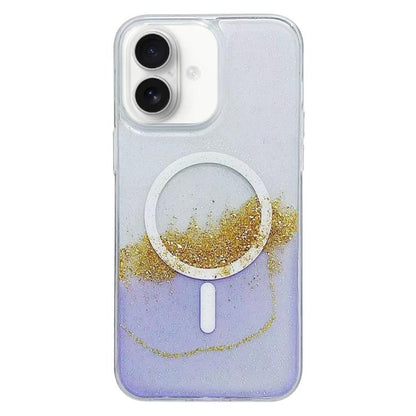 For iPhone 16 Gilding MagSafe Hybrid Clear TPU Phone Case(Purple) - iPhone 16 Cases by buy2fix | Online Shopping UK | buy2fix