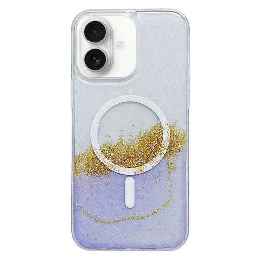 For iPhone 16 Gilding MagSafe Hybrid Clear TPU Phone Case(Purple) - iPhone 16 Cases by buy2fix | Online Shopping UK | buy2fix