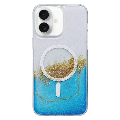 For iPhone 16 Gilding MagSafe Hybrid Clear TPU Phone Case(Blue) - iPhone 16 Cases by buy2fix | Online Shopping UK | buy2fix
