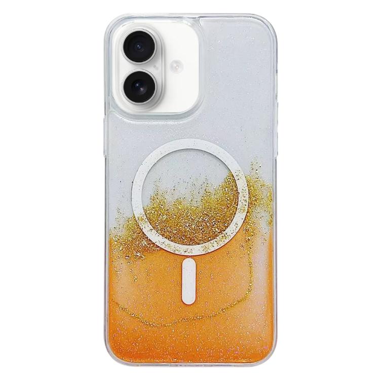 For iPhone 16 Gilding MagSafe Hybrid Clear TPU Phone Case(Orange) - iPhone 16 Cases by buy2fix | Online Shopping UK | buy2fix