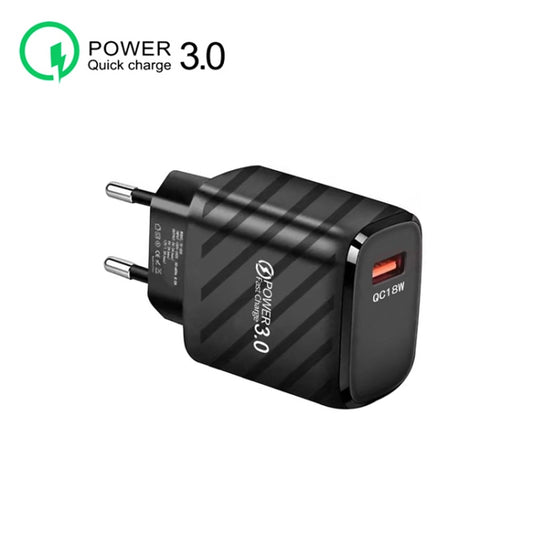 TE-005 QC3.0 18W USB Fast Charger with 1m 3A USB to Type-C Cable, EU Plug(Black) by buy2fix