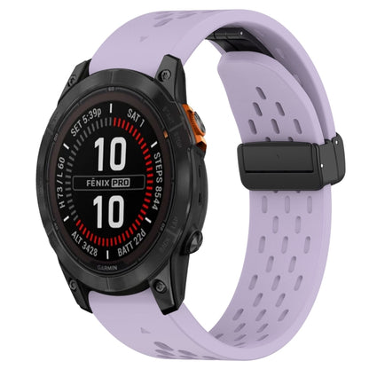 For Garmin Fenix 7S Pro 42mm 20mm Folding Buckle Hole Silicone Watch Band(Purple) - Watch Bands by buy2fix | Online Shopping UK | buy2fix