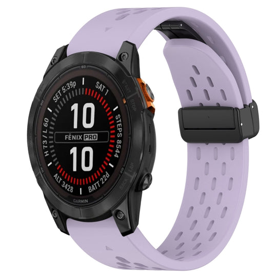 For Garmin Fenix 7S Pro 42mm Hole Folding Buckle 20mm Silicone Watch Band(Purple)