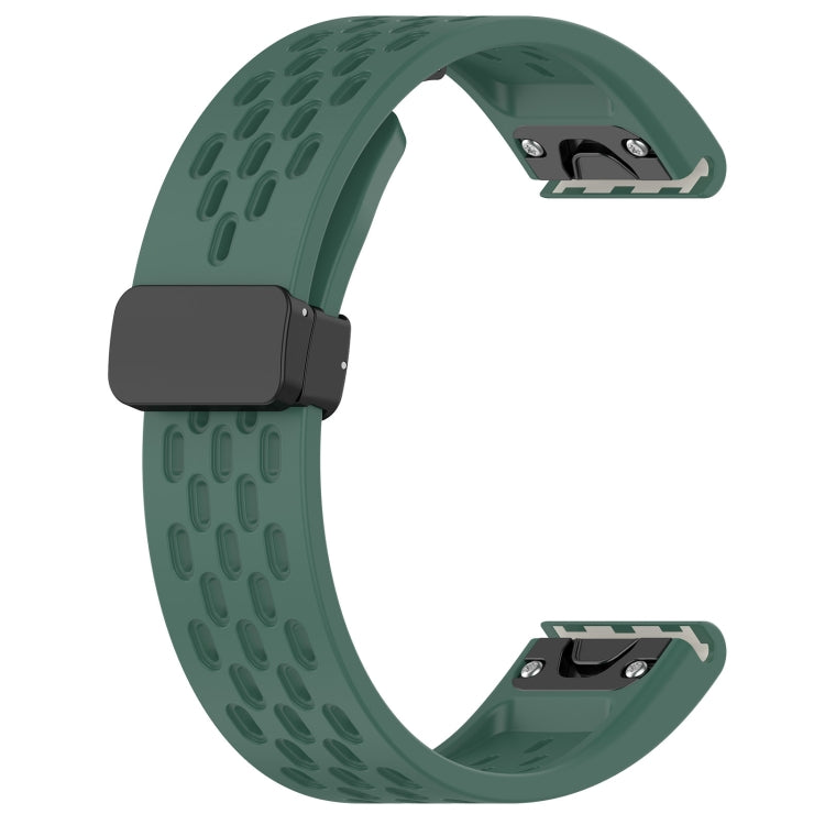 For Garmin Fenix 7S Solar 20mm Folding Buckle Hole Silicone Watch Band(Dark Green) - Watch Bands by buy2fix | Online Shopping UK | buy2fix