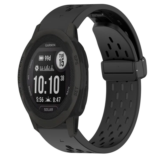 For Garmin Instinct 2S Hole Folding Buckle 20mm Silicone Watch Band(Black)