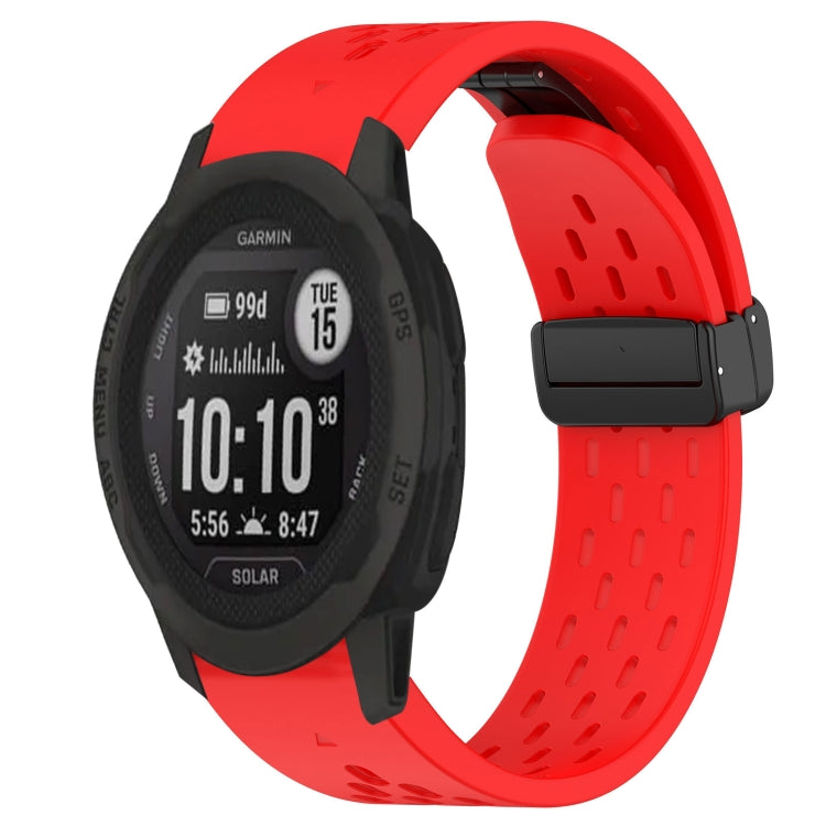 For Garmin Instinct 2S 20mm Folding Buckle Hole Silicone Watch Band(Red) - Watch Bands by buy2fix | Online Shopping UK | buy2fix