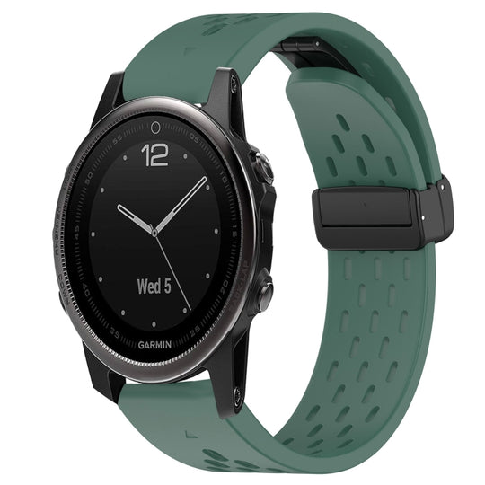 For Garmin Fenix 5S Hole Folding Buckle 20mm Silicone Watch Band(Dark Green)