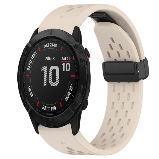 For Garmin Fenix 6X Sapphire Hole Folding Buckle 26mm Silicone Watch Band(Starlight Color)